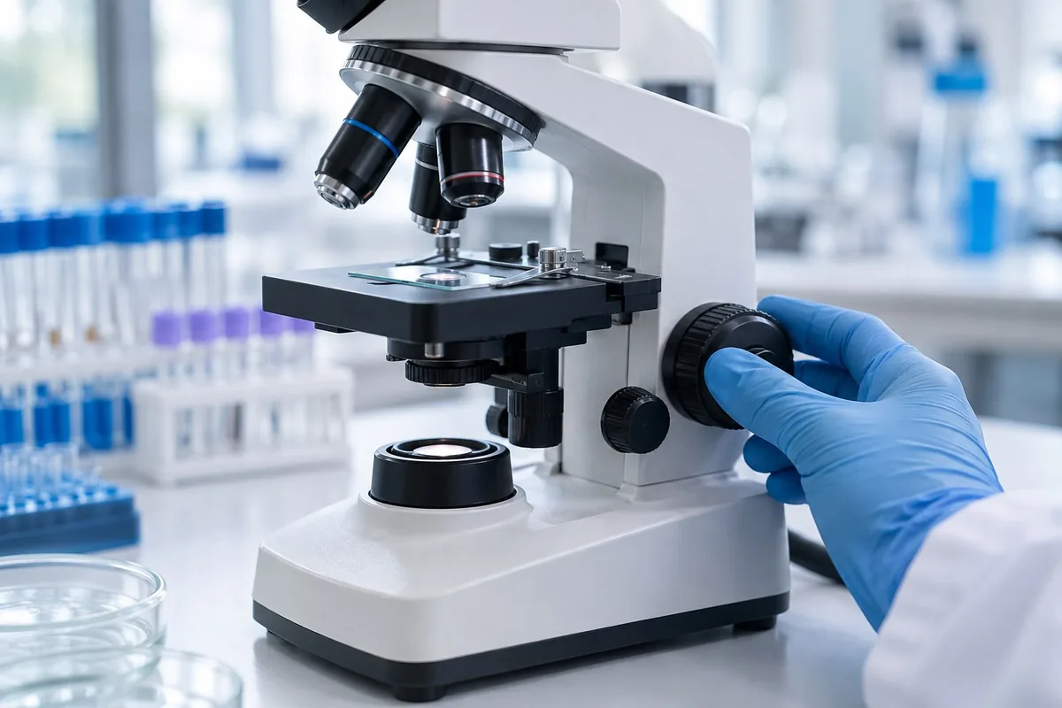 Ilustracja pracy laboratoryjnej: obsługa mikroskopu