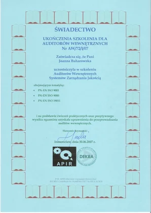 Szkolenie audytora wewnętrznego — 30 czerwca 2007